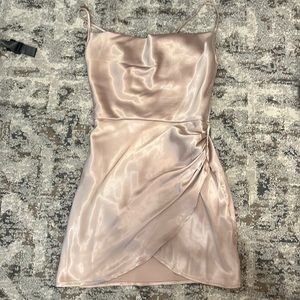 AKIRA satin cowl neck cinched mini dress
